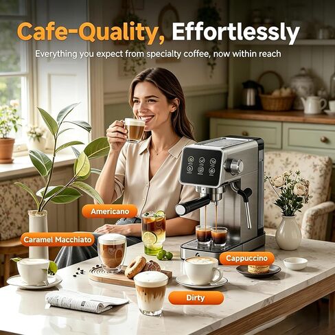 AMZCHEF 2-in-1 Coffee Maker Set, 48-Setting Conical Burr Coffee Grinder with Timer & 20 Bar Espresso Machine with Milk Frother, Compact Espresso & Grinding Station for Beginners to Home Baristas in Kuwait