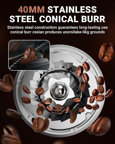 AMZCHEF 2-in-1 Coffee Maker Set, 48-Setting Conical Burr Coffee Grinder with Timer & 20 Bar Espresso Machine with Milk Frother, Compact Espresso & Grinding Station for Beginners to Home Baristas in Kuwait