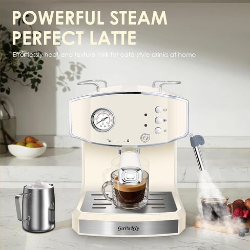 Retro-Style Espresso Machine with Milk Frother, ESE Pod Compatible Coffee Make with Pressure Gauge, Single &Double Shot Support, 54 oz Food-Grade PP Removable Water Tank, Ideal for Home Barista in Saudi Arabia