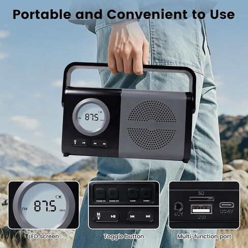 Upgraded Digital LCD Display Radio Portable Bluetooth AM FM Radio with Handle Rechargeable Battery Radio Portable Radio with USB/TF Playback Bluetooth Radio for Home, Kitchen,mom,dad in Saudi Arabia