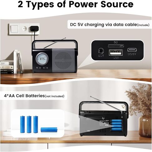 Upgraded Digital LCD Display Radio Portable Bluetooth AM FM Radio with Handle Rechargeable Battery Radio Portable Radio with USB/TF Playback Bluetooth Radio for Home, Kitchen,mom,dad in Saudi Arabia