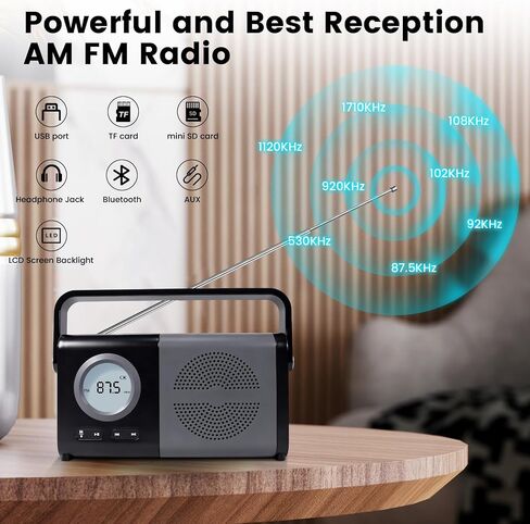 Upgraded Digital LCD Display Radio Portable Bluetooth AM FM Radio with Handle Rechargeable Battery Radio Portable Radio with USB/TF Playback Bluetooth Radio for Home, Kitchen,mom,dad in Saudi Arabia
