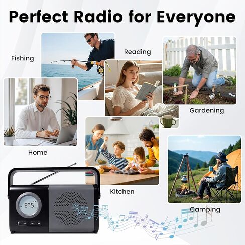 Upgraded Digital LCD Display Radio Portable Bluetooth AM FM Radio with Handle Rechargeable Battery Radio Portable Radio with USB/TF Playback Bluetooth Radio for Home, Kitchen,mom,dad in Saudi Arabia