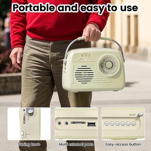 Portable Bluetooth AM FM Radio, Retro Radios Battery Powered Radio Plug-in Wall Radio Vintage Radio for Home/Outdoor/Kitchen in Saudi Arabia