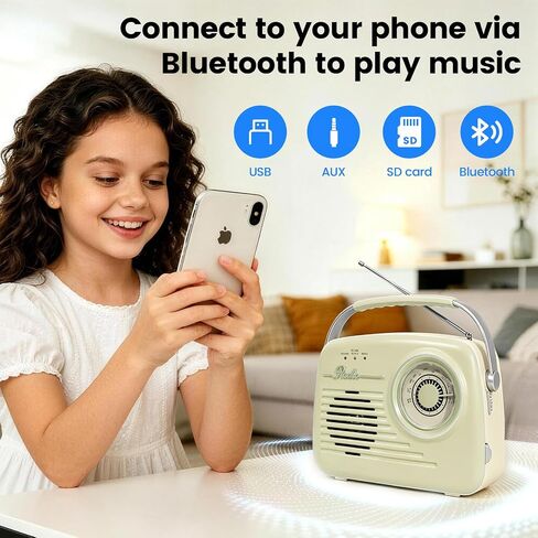 Portable Bluetooth AM FM Radio, Retro Radios Battery Powered Radio Plug-in Wall Radio Vintage Radio for Home/Outdoor/Kitchen in Saudi Arabia