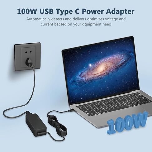 شاحن سريع بمحول طاقة USB-C عالمي بقدرة 100 واط، متوافق مع أجهزة Mac Book Pro/Air 16 و15 و14 و13 بوصة، وMac Book Air 13 بوصة 2026 2025 2024 وLenovo وAcer وDell وAsus in Kuwait