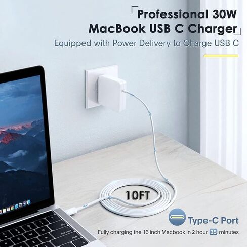 Mac Book Pro Charger - USB C Charger Fast Charger Power Adapter for USB C Port MacBook Pro/ MacBook Air 16 15 14 13 inch, New iPad Pro and All USB C Device, Included 10FT Long USB C to C Charger Cable in Saudi Arabia