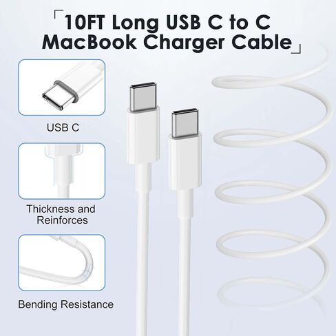 Mac Book Pro Charger - USB C Charger Fast Charger Power Adapter for USB C Port MacBook Pro/ MacBook Air 16 15 14 13 inch, New iPad Pro and All USB C Device, Included 10FT Long USB C to C Charger Cable in Saudi Arabia