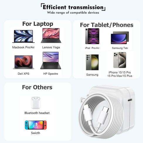 Mac Book Pro Charger - USB C Charger Fast Charger Power Adapter for USB C Port MacBook Pro/ MacBook Air 16 15 14 13 inch, New iPad Pro and All USB C Device, Included 10FT Long USB C to C Charger Cable in Saudi Arabia