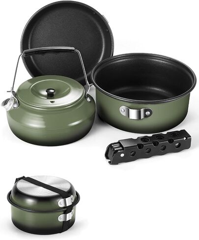 Odoland 5pcs Camping Cookware Non-Stick Camping Pot and Pan Set with Kettle and Removable Handle for Hiking Backpacking and Picnic in Saudi Arabia