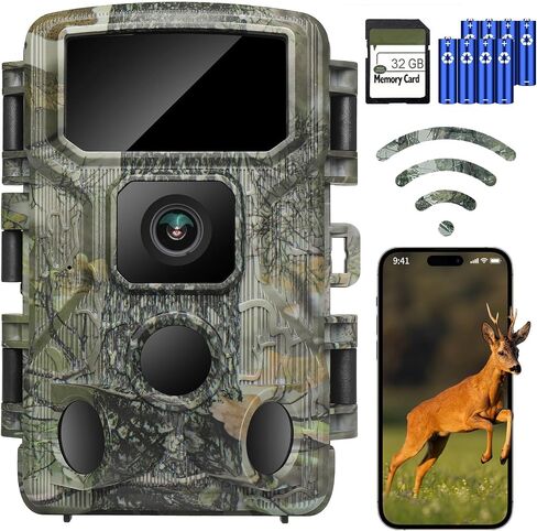 KJK Trail Camera 4K 64MP WiFi Bluetooth Game Camera, Night Vision Wildlife Hunting Camera, 0.1s Trigger Motion Activated, IP67 Waterproof, 130° Wide Angle for Deer & Farm Security in Saudi Arabia