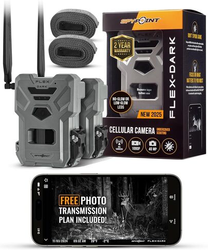 SPYPOINT Flex-Dark Twin Pack Cellular Trail Camera, 40MP Photos, 1080p Video + Sound, No-Glow Game Camera, Hunting Night Vision, Motion Activated,100ft Detection, No WiFi Needed Trail Cam | 40MP Photos, 1080p Video with Sound, No-Glow, ~100 Ft Detection,  in Saudi Arabia
