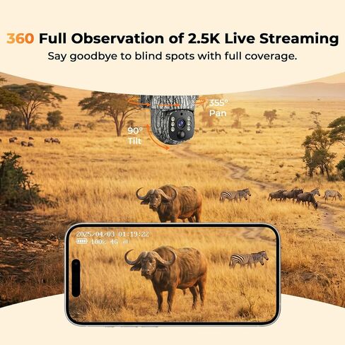 4G LTE Trail Camera, 360° View Cellular Hunting Camera with Live Streaming | 2.5K Game Camera Solar Powered, Night Vision, Motion Activated, Two-Way Audio Wildlife Cam, 2 Pack in Saudi Arabia