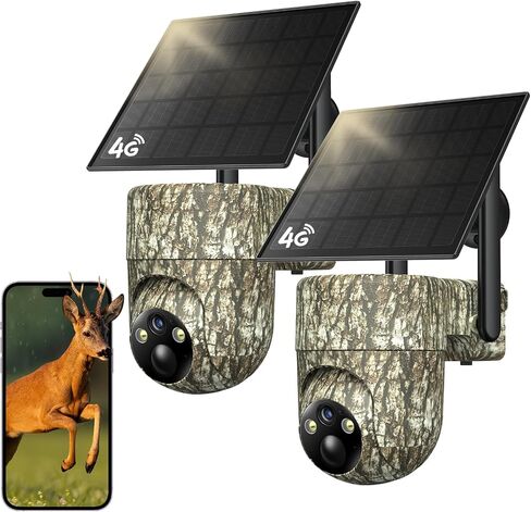 TKENPRO 4G LTE Cellular Trail Cameras, 360° View Live Streaming Solar Cam | Game Camera Built-in SIM Card, PIR Motion Activated, 2K Night Vision, No WiFi Needed IP65 Security Camera Camo Print-2 Pack in Saudi Arabia