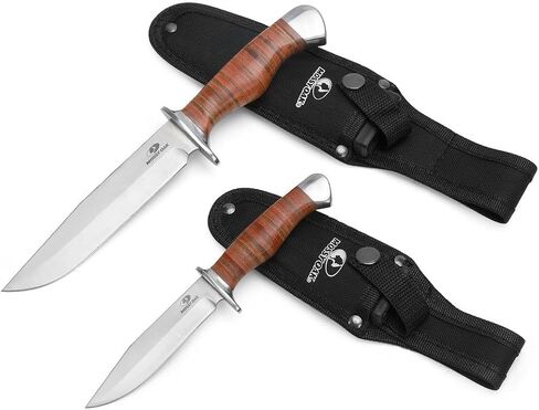 Mossy Oak 2-Piece Bowie Knife Set | Fixed Blade Hunting Knife with Leather Handle, Sheath Included in Kuwait