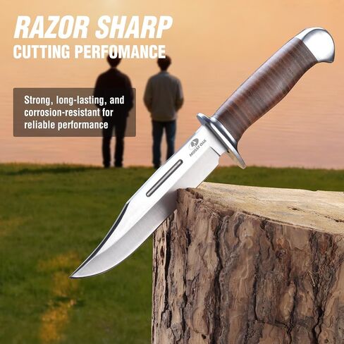 Mossy Oak 2-Piece Bowie Knife Set | Fixed Blade Hunting Knife with Leather Handle, Sheath Included in Kuwait