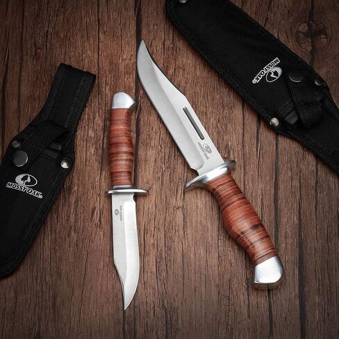 Mossy Oak 2-Piece Bowie Knife Set | Fixed Blade Hunting Knife with Leather Handle, Sheath Included in Kuwait