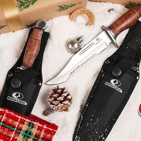 Mossy Oak 2-Piece Bowie Knife Set | Fixed Blade Hunting Knife with Leather Handle, Sheath Included in Kuwait