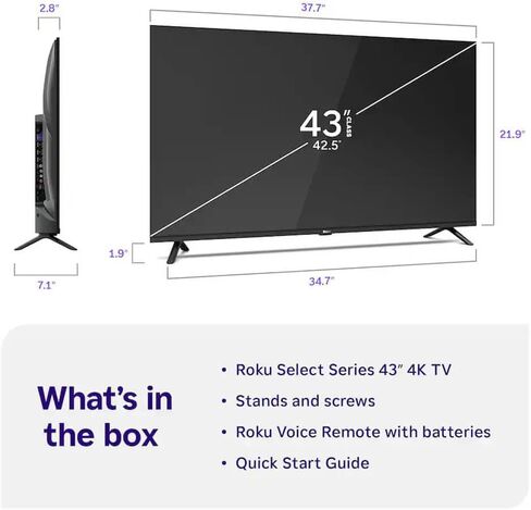Roku 43" Select Series 4K Smart TV HDMI CPS Streaming Bundle 2026 | 43" 4K Smart TV with HDMI Cable, Streaming Bundle & 12 Month CPS Warranty Included. in Saudi Arabia