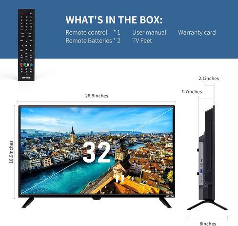 ATYME 32-inch Class 60Hz 720p HD LED TV Flat Screen 1*USB 3* HDMI 1*VGA ARC Dual Channel 8W Speakers Monitor Television Non-Smart Television 320GM5HD in Kuwait
