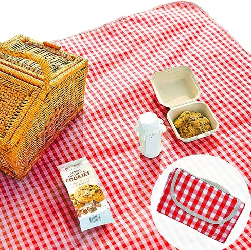 Cute Gingham Picnic Blanket, Waterproof Foldable, in Large 80x60in and Extra Large 80x80in, Portable Compact Beach Blanket, Oversized XL Outdoor Mat (Tan, X-Large) in Saudi Arabia