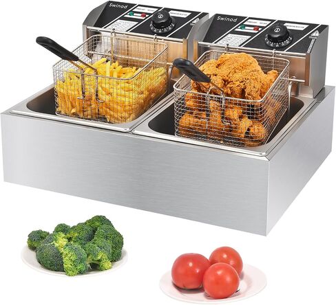 Commercial Deep Fryer with Baskets, 3400W 12.7QT/12L Thickened Stainless Steel Countertop Electric Oil Fryer, Large Capacity with Temperature Control in Saudi Arabia