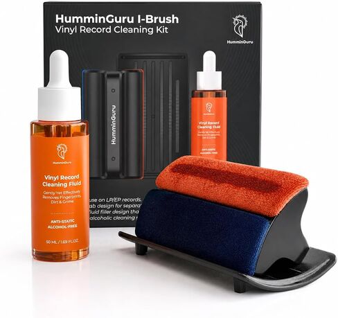 HumminGuru I-Brush Anti-Static Vinyl Record Cleaning Kit, Wet/Dry Brush | Brush with dual ultra-soft velvet pads, alcohol-free cleaning fluid, label-safe vinyl record cleaner and self-cleaning holder in Saudi Arabia