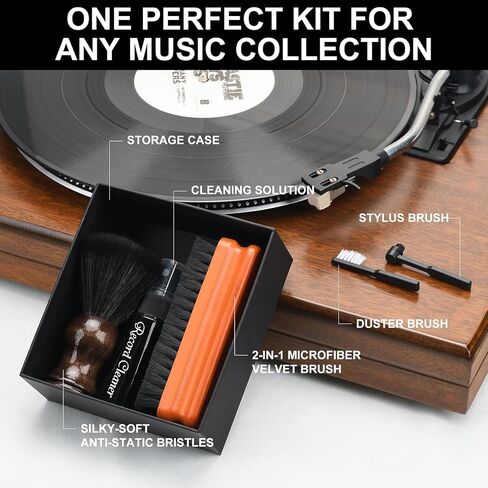 6-in-1 Vinyl Record Cleaning Kit | Vinyl Record Cleaner Kit – Includes 2in1 Velvet Microfiber Brush, Soft Antistatic Nano Fiber Brush, Cleaning Liquid, Duster & Stylus Brush, Storage Box, for Records in Kuwait