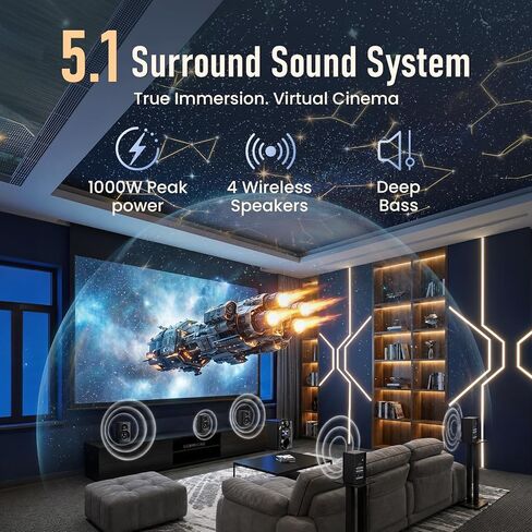 Bobtot Wireless Surround Sound System Home Theater System | 1000W Surround Speakers 8" Subwoofer 5.1/2.1 Channel Deep Bass with ARC Optical Bluetooth Karaoke Input in Saudi Arabia