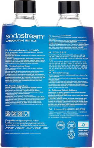 sodastream Twin Pack Fuse Carbonating Water Bottles 1 Litre, for Sparkling Water Maker, BPA Free, for Spirit, Spirit One Touch, Power, Play, Source, 2 x Reusable & Refillable Bottles (Black) in Kuwait