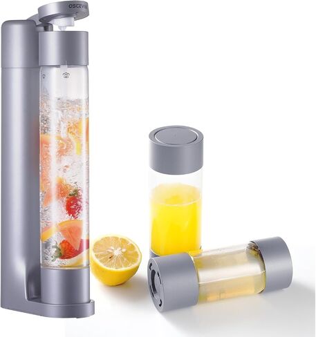 Sparkling Water Machine Soda Maker Beverage Drink Dispenser for Home, Soda Streaming with 1L BPA Free Bottle, 2 Portable Bottle for travel, Seltzer & Carbonator Srew-in 60L CO2 (NOT Included), Grey in Saudi Arabia