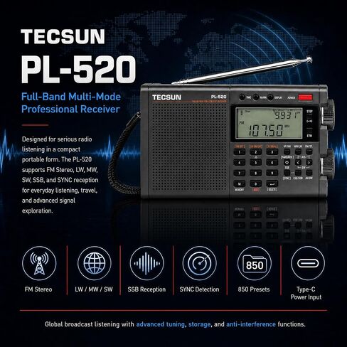 Tecsun PL-520 Portable AM FM Shortwave Radio with DSP SSB Receiver | Great Receiption, Sleep Timer, Travel and Emergency Radio in Saudi Arabia