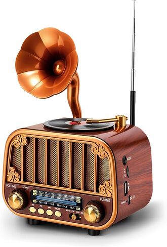 Retro Portable AM/FM/SW Radio with Bluetooth – Turntable-Styled Wooden Design, USB-C Rechargeable, TF Card & AUX Input, Great Gift for Seniors & Parents in Saudi Arabia