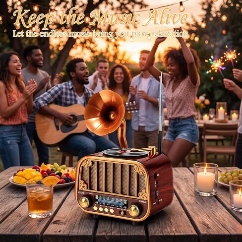 Retro Portable AM/FM/SW Radio with Bluetooth – Turntable-Styled Wooden Design, USB-C Rechargeable, TF Card & AUX Input, Great Gift for Seniors & Parents in Saudi Arabia