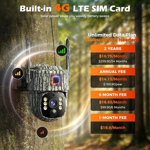4G LTE Cellular Trail Camera, 2.5K 360° Live Feed with SIM Card Included | Solar Game Camera Auto Tracking Security Cameras Wireless Outdoor with Color Night Vision, Motion Activated for Outdoor in Saudi Arabia