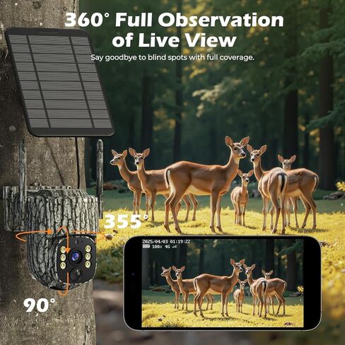 4G LTE Cellular Trail Camera, 2.5K 360° Live Feed with SIM Card Included | Solar Game Camera Auto Tracking Security Cameras Wireless Outdoor with Color Night Vision, Motion Activated for Outdoor in Saudi Arabia