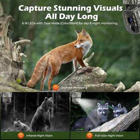 4G LTE Cellular Trail Camera, 2.5K 360° Live Feed with SIM Card Included | Solar Game Camera Auto Tracking Security Cameras Wireless Outdoor with Color Night Vision, Motion Activated for Outdoor in Saudi Arabia