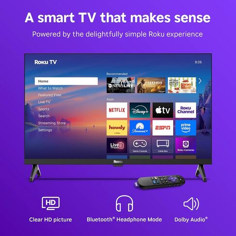 Roku Smart TV – 24-Inch Select Series, 720p HD TV – Roku TV with Voice Remote – Flat Screen LED Television with Wi-Fi for Streaming Live Local News, Sports, Family Entertainment in Saudi Arabia