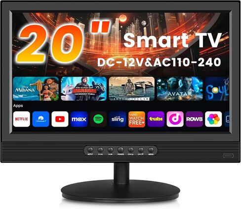 Jexiop 20inch Smart TV,Full HD 1080p LED Flat Screen with ATSC TV,with Built-in HDMI/USB/DC-12IN -Suitable for Kitchen Kid's Room Basement or RV Camper in Saudi Arabia