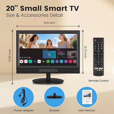 Jexiop 20inch Smart TV,Full HD 1080p LED Flat Screen with ATSC TV,with Built-in HDMI/USB/DC-12IN -Suitable for Kitchen Kid's Room Basement or RV Camper in Saudi Arabia
