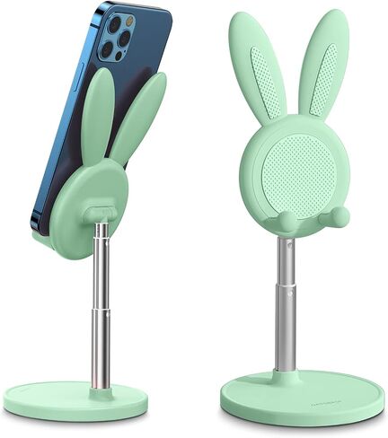 OATSBASF Cute Bunny Phone Stand Adjustable Phone Holder for Phones | Weighted Base Kawaii Desk Accessories, Aesthetic Room Decor Gift for Women/Girls/Kids, Compatible with All Phones in Saudi Arabia