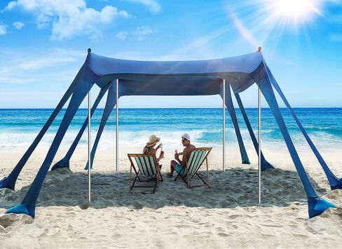 Vibemo Beach Tent, Beach Canopy Sun Shade with UPF50+ UV Protection, 10x10ft, Includes 8 Sandbags, Sand Shovel, Ground Pegs & 4 Stability Poles, Pop Up Sun Shelter for Camping, Picnics, Backyard Fun in Saudi Arabia