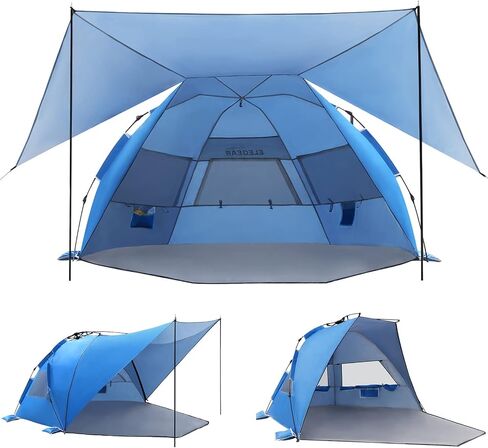 Elegear Beach Tent with 360° Removable Canopy 4-6 Person Automated Pop Up | CumbreX™ Beach Cabana Sun Shade Shelter, UPF 50+, Double Silver Coating, Portable Lightweight, For Beach/Outdoor, Blue in Saudi Arabia