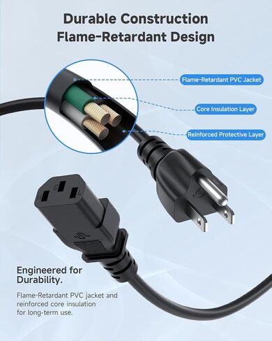 Power Cord Cable for Amplifier Musical Peavey Vox Guitar Amp PC AC Amplifiers, 18 AWG Universal AC 3-Prong Cable (6FT) in Kuwait