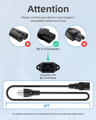 Power Cord Cable for Amplifier Musical Peavey Vox Guitar Amp PC AC Amplifiers, 18 AWG Universal AC 3-Prong Cable (6FT) in Kuwait