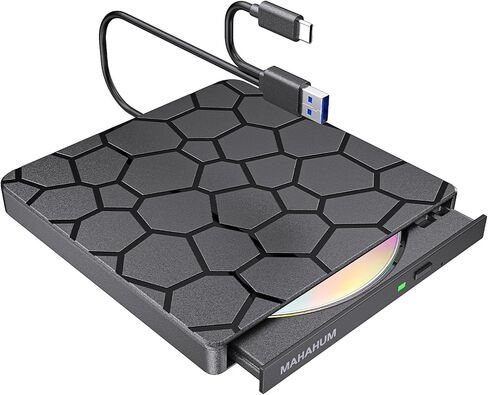 External CD/DVD Drive for Laptop, USB 3.0 & Type-C Portable CD Burner DVD Player, Plug and Play CD Reader Writer for MacBook Pro/Air, Windows 11/10/7, Linux, Ultra Slim Optical Drive in Saudi Arabia