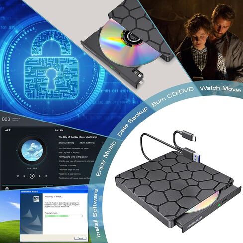 External CD/DVD Drive for Laptop, USB 3.0 & Type-C Portable CD Burner DVD Player, Plug and Play CD Reader Writer for MacBook Pro/Air, Windows 11/10/7, Linux, Ultra Slim Optical Drive in Saudi Arabia