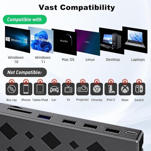 8-in-1 External CD/DVD Drive for Laptop, USB 3.0 Type-C Portable CD Player & DVD Burner Writer, CD/DVD ROM External Disc Drive for PC Mac Windows, with SD/TF Card Reader & USB Hub in Saudi Arabia