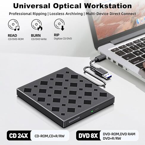 8-in-1 External CD/DVD Drive for Laptop, USB 3.0 Type-C Portable CD Player & DVD Burner Writer, CD/DVD ROM External Disc Drive for PC Mac Windows, with SD/TF Card Reader & USB Hub in Saudi Arabia