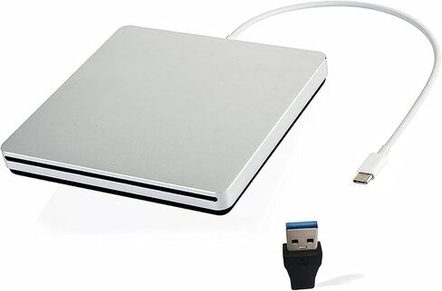 External USB-C SuperDrive DVD CD Drive Portable DVD CD Reader/Burner for Apple-MacBook Air/Pro/iMac/Mini/MacBook Pro/ASUS/DELL/Laptop with USB-C Port Plug and Play (Silver) in Saudi Arabia